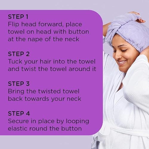 Noughty 97% Natural Microfiber Hair Towel Quickly Absorbs Moisture Quick-dry Wrap, Reduces Breakage Combats Frizz Purple thumbnail 4