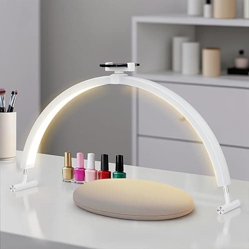 Mznoo Half Moon Light for Nail Desk, 30'' Large Half Moon Desk Lamp with Phone Holder, Professional Nail Tech Light with 3 Color Modes and 5 Brightness for Manicure Salon and Handicraft (White) - Image 1