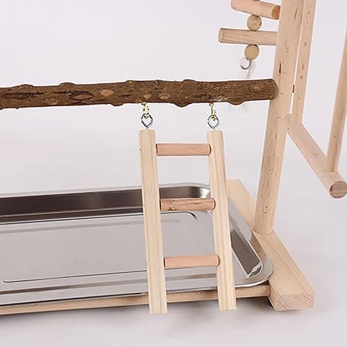 RoseFlower Wooden Bird Playground, Parrot Playstand with Perches, Ladder, Swing, Feeder Cups, Tray for Conure, Parakeets, Budgie, Cockatiels, Lovebirds, #4 thumbnail 4