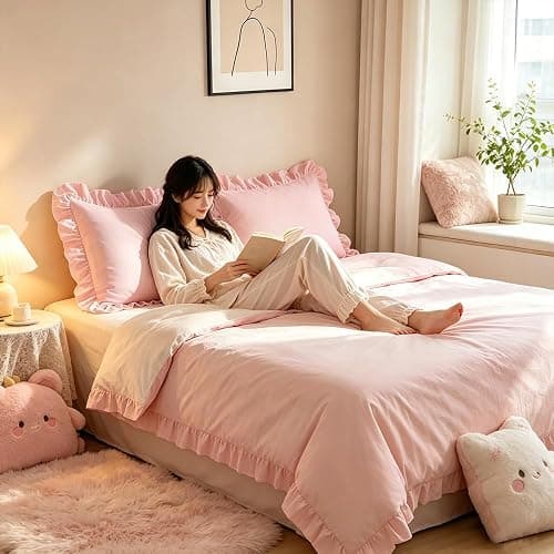 Sewdudely Ruffle Pillow Case Standard Size Set of 2, Pink, 20"x26" | Microfiber,Envelope Closure, Ruffle Design, Cute Soft Breathable, Non Shrinking thumbnail 3