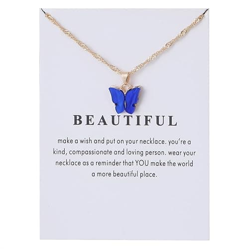 Rrdaily 9 Pcs Dainty Colorful Butterfly Pendant Necklace Set for Women,Bohemian Acrylic Butterfly Chain Necklace Cute Jewelry Gift thumbnail 4