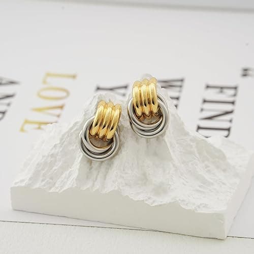NIXMAX Chunky Small Knot Earrings Gold Silver Geometric Earrings for Women Dainty Gold and Silver Plated Dangle Drop Earrings Hypoallergenic and Lightweight Fashion Trendy Jewelry Gifts thumbnail 4