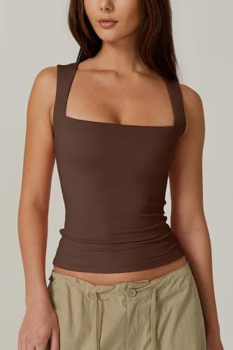 QINSEN Women's Square Neck Sleeveless Double-Layer Tank Tops Basic Tight T Shirts thumbnail 3