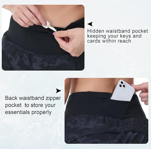 THE GYM PEOPLE Womens High Waisted Running Shorts Quick Dry Athletic Workout Shorts with Mesh Liner Zipper Pockets thumbnail 3