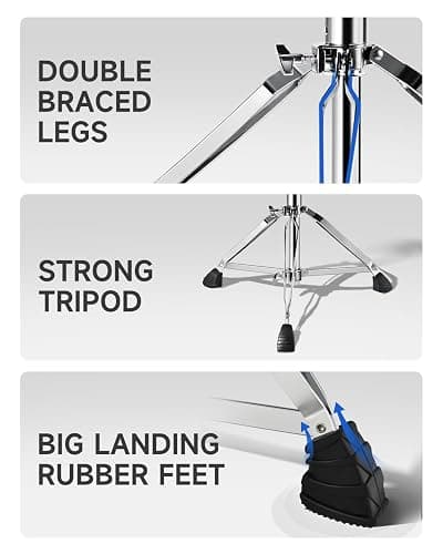 Donner Heavy Duty Drum Throne, Motorcycle Style Drum Stool, Widened Drum Chair with Velvet Surface, Height Adjustable Padded Seat, Double Braced, Blue thumbnail 6