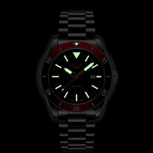 Rotary Men's Apex100 Red Bezel Stainless Steel Bracelet Watch thumbnail 5