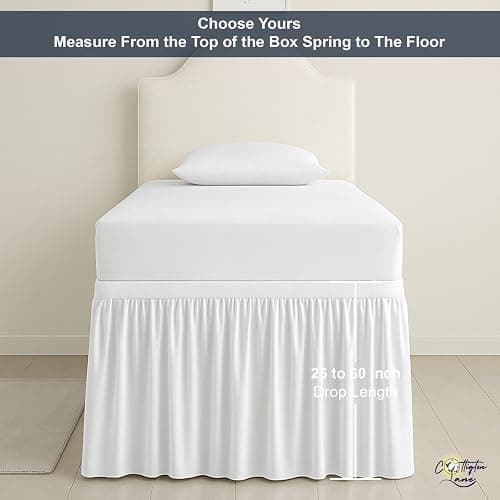 Cottington Lane Dorm Room Bed Skirt Twin XL, Hotel Quality Premium Brushed Microfiber Extra Long College Dust Ruffle 36 Inch Drop White Bedskirt - Twin XL/36" Drop - White thumbnail 3