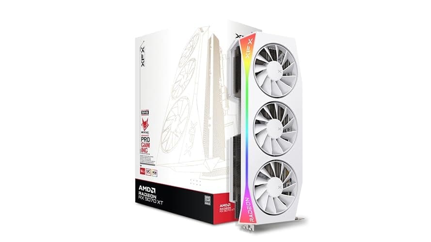 XFX Mercury AMD Radeon RX 9070XT OC Gaming White Edition with RGB 16GB GDDR6, HDMI 3xDP, AMD RDNA 4 RX-97TRGBBW9 - Image 1