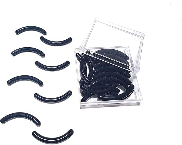 GOUWEIBA 28pcs Eyelash Curler Refill Pads - Silicone Rubber Universal Eye Lash Curler Replacement with Clear Storage Box (Black) - Black