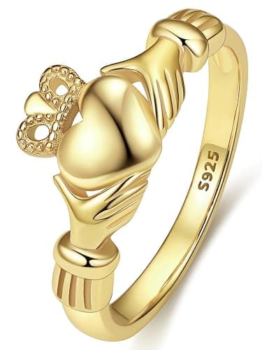 ๐๐๐Bestyle 925 Sterling Silver Ring for Women, Minimalist Claddagh Ring Celtic Knot Ring for Women, Irish Promise Wedding Band, Gold/Rose Gold Vermeil Women Band Ring, Stackable, Gift for Her - Image 1