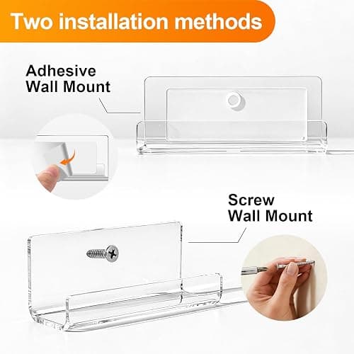 Kalami 6 Pack Vinyl Record Holder Wall Mount Self Adhesive | Acrylic Record Shelf Display Racks for LP Album Covers CD Book Pictures Frame thumbnail 4