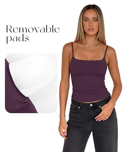 Darong Women Padded Tank Top Built in Bra Adjustable Spaghetti Straps Double Lined Basic Cami Shirt thumbnail 5