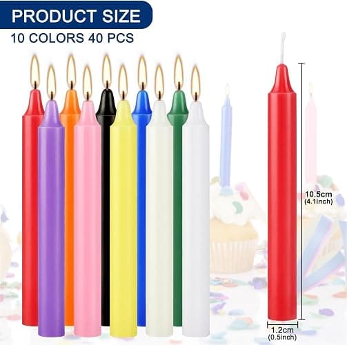 YOROXRG 40 Pack Spell Chime Candles-4 Inch Multi-Colored Taper Candles Sticks-for Home Decor Kitchen Decor Wedding Decoration-10 Colours thumbnail 2