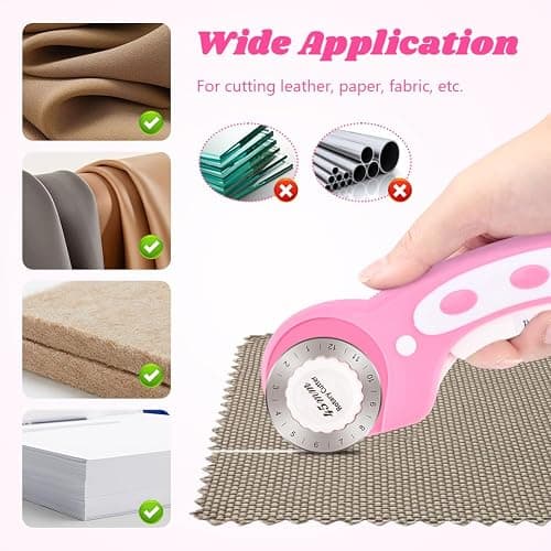 45mm Rotary Cutter for Fabric with 10pcs Replacement Blade, Rolling Fabric Cutter Crochet Edge Skip Stitch Blade for Quilting Crafts Sewing(COLOR:pink) thumbnail 7