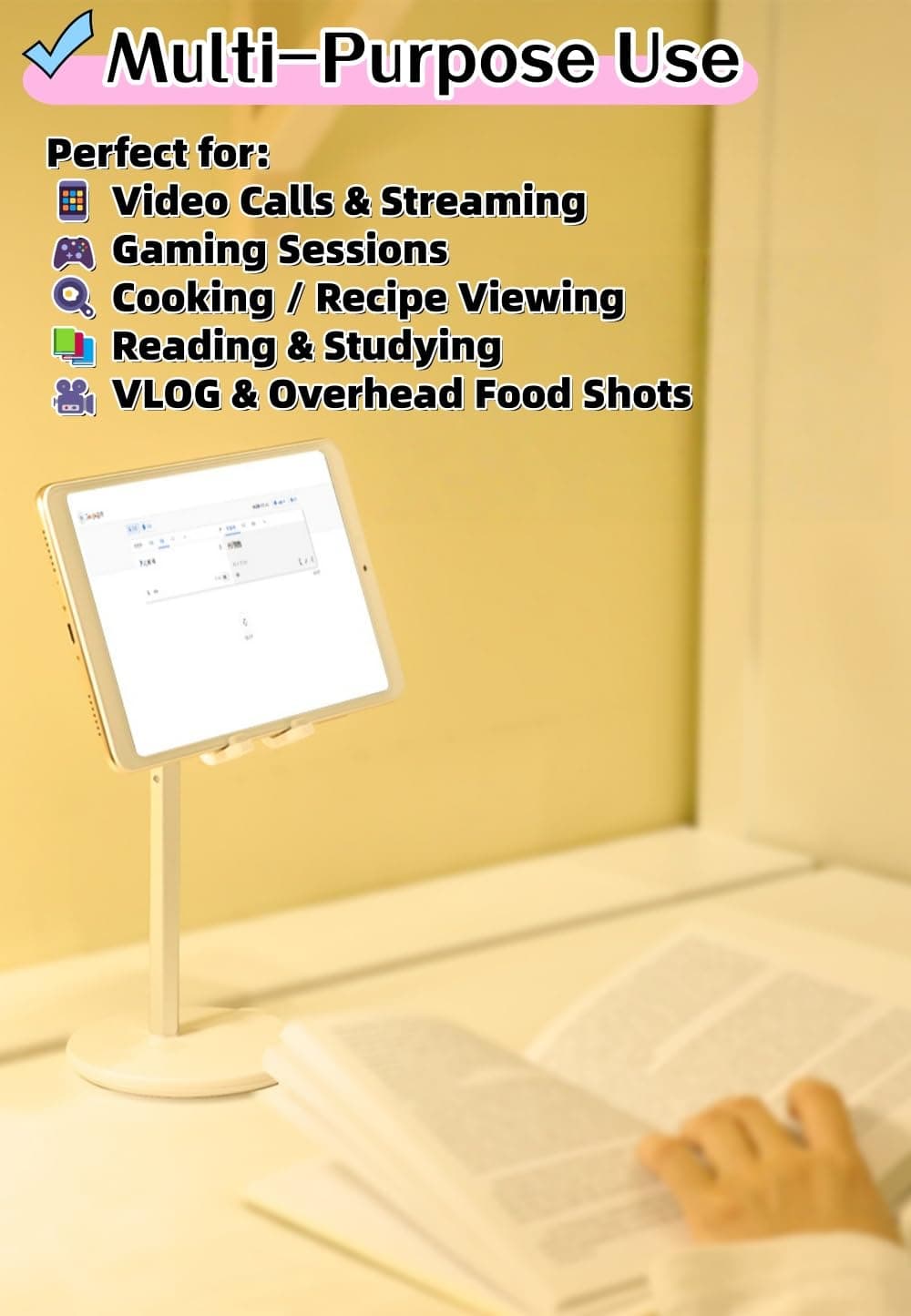 【1PACK】 Adjustable Phone Stand for Desk, Height Adjustable Cell Phone Holder and Tablet Stand Compatible with 4"-12.9" iPhone, iPad, Android Devices and Switch. E-TS (Pink) thumbnail 8