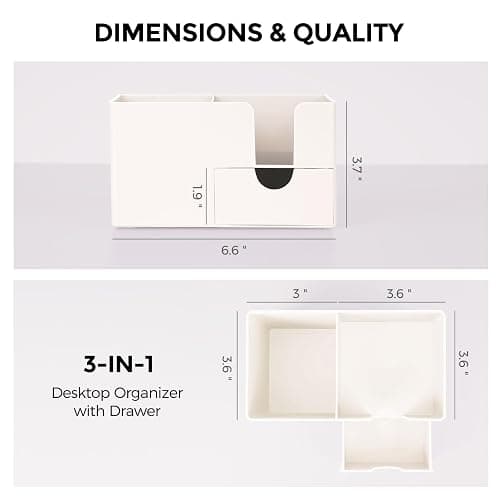 SKYDUE Small Desk Organizer with Drawer | 3 Compartments, Desk Pen Holder, For Home, School, Classroom & Office thumbnail 2