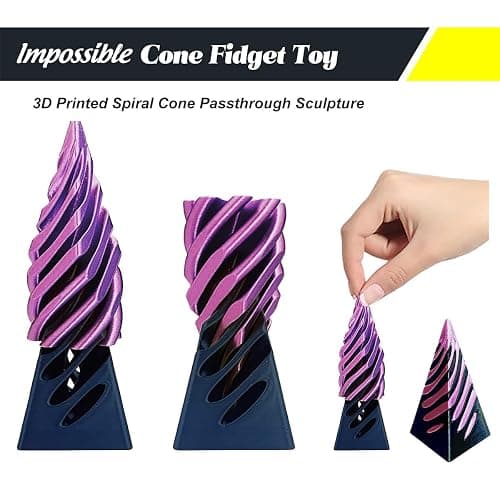 Impossible Cone (3PCS), 3D Printed Spiral Cone Fidget Toy, Impossible Pyramid Passthrough Sculpture, Mini Stress Relief Desktop Decorations Toy for Kids Adult Gift (Laser Purple Blue) thumbnail 4