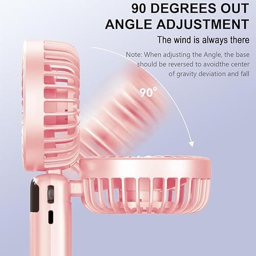 Jumkeet Handheld Fan, Mini Portable Foldable Fan with USB Rechargeable Battery 2600mAh, 5 Speeds Battery Operated Desk Desktop Fan with LED Display & Base for Home Office School Travel Outdoor (Pink) thumbnail 6