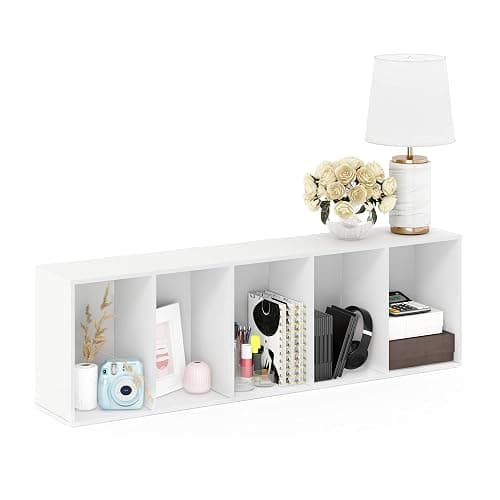 Furinno LUDER Book Shelf, 5-Cube Bookshelf, Bookcase with Open Shelf, 9.4 x 15.8 x 52, for Living Room, Bedroom, Home Office, White thumbnail 4