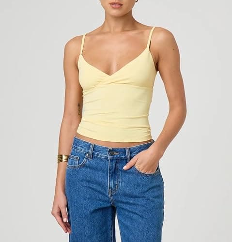 Giraropa Women Summer Basic Cami Shirt Sexy Sleeveless Spaghetti Strap V Neck Tank Top Y2K Slim Fit Going Out Crop Tops thumbnail 2
