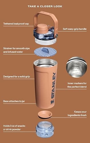STANLEY Vitalize Shaker Bottle 20 oz | Leakproof Insulated Stainless Steel Shaker Cup | Base Storage and Twist On Fast Flow Lid | Protein Shakes and Pre Workout Powder | BPA-Free | Sage Grey thumbnail 6