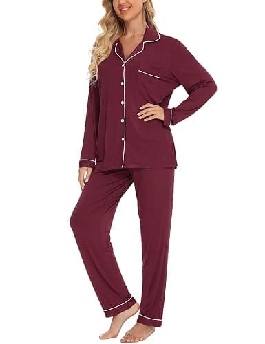 Anjue Pajamas for Women Soft Button Up Pajama Set Long Sleeve Shirt and Pajama Pants Lounge Sets S-XXL thumbnail 3