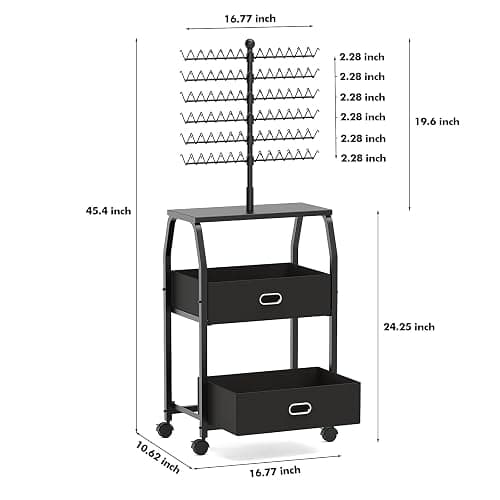 XINTUO Portable Braiding Hair Rack With Wheels & Storage Drawers,168 Pegs Hair Extension Holder Hanger for Braiding Hair Separator Stand Display,Hair rack with stylist hair braiding tools(black) thumbnail 3