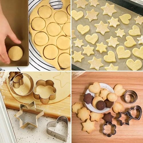 Metal Cookie Cutters Set - Star Cookie Cutter Stainless Steel Round Biscuit Cutter Heart Small Star Cookie Cutters Mini Flower Molds Cutter for Baking (20 Round Heart Flower Star Cookie Cutters) thumbnail 5