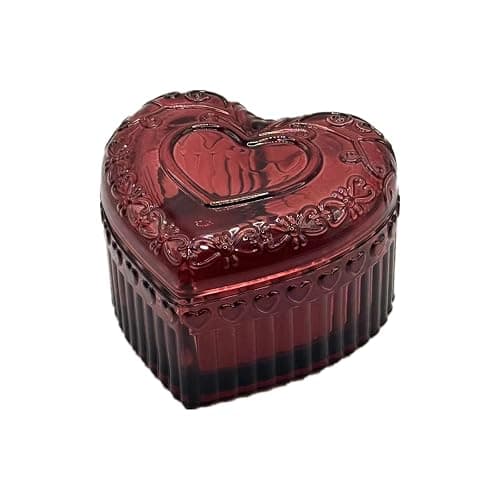 WHSLILR Glass Jewelry Box Heart Shape Cute Box for Storage Ring Earring Trinket Vintage Jewelry Organizer Decorative Gift for Women Girls-GRB003-Red thumbnail 3