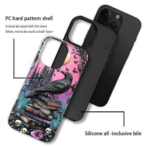 DAIZAG Case Compatible with iPhone 16 Pro,Glossy Durable Shock Protection Cover for Girl Women,Black Raven Bird Book Rose Skulls thumbnail 3