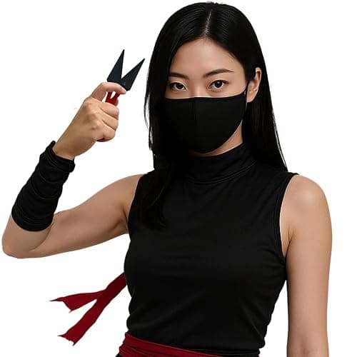 OOHGLITZ 7-Piece Anime Cosplay Kit, ABS Plastic Ninja Kunai (5.1") Throwing Stars/Shuriken(3.5") Toy Set with Pouch and Bandage for Anime Fans, Martial Arts Props Black thumbnail 6