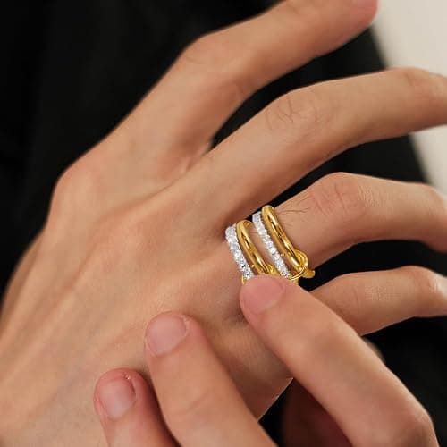 GmwyCzV Stapelbar Ringe für Damen, 18K Vergoldet Cubic Zirkonia Ringe, Gold und Silber 4 Ineinandergreifende Ring, Vergoldete Ringe, für Den Alltag Oder Besondere Anlässe(Größe 7) thumbnail 6