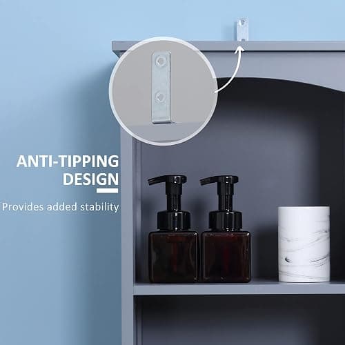 💜HOMCOM Bathroom Storage Cabinet, Free Standing Bathroom Storage Unit, Tall Linen Tower with 3-Tier Shelves and Drawer, Grey thumbnail 6