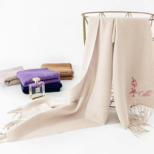 callie Personalized Winter Scarf for Men/Women, Custom Embroidered Birth Flower and Name, Soft Warm Scarf, 8 Colors for Choose, Birthday Gifts Christmas Gifts thumbnail 5