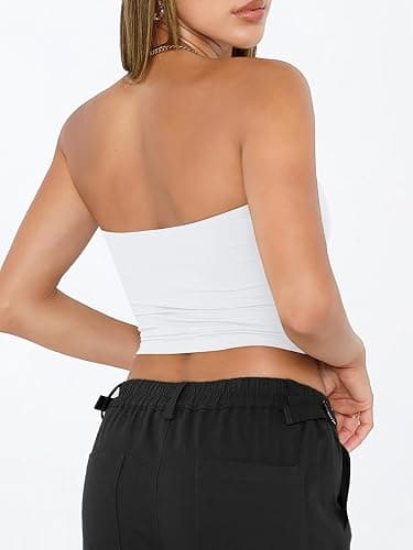 Trendy Queen Womens Tube Tops Strapless Crop Tops Basic Backless Sleeveless Bandeau Going Out Cute 2025 Summer Outfits thumbnail 4