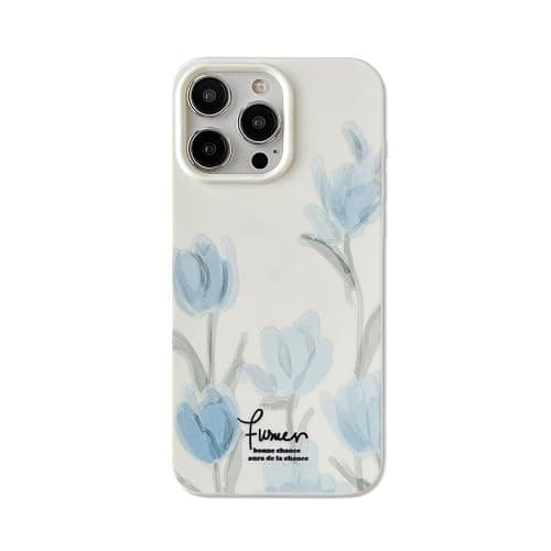 Emylisa Artistic Blue Tulip Flower Soft Designed for iPhone Case (Beige,for iPhone 15) - Image 1
