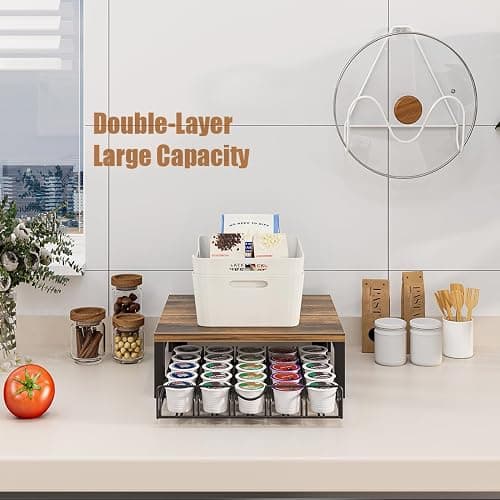 Dazioter Coffee Pod Holder Drawer 1 Tier for K Cup Capsule Pods Storage Organizer Under Coffee Pot Storage Sliding Drawer (Black, 1 Tier) thumbnail 5