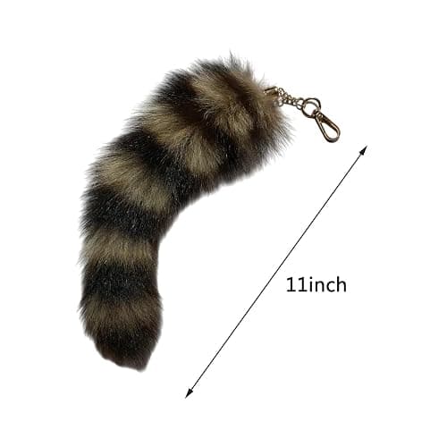 SDYHTS Fluffy Raccoon Tail Keychain - Realistic Faux Fur Key Ring, 11 Inch Soft Therian Accessory for Cosplay, Renaissance Fairs, Bag Charm & Pet Play Toy thumbnail 2