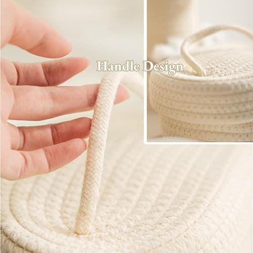 AUNMAS Oval Cotton Rope Storage Basket with Lid, Lidded Woven Storage Container Multifunctional Desktop Storage Box for Makeup Sundries Snack Needles (Milky White) thumbnail 7