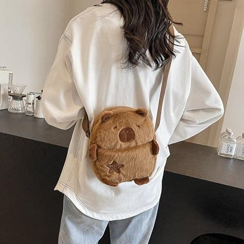 Fjlitx Cute Capybara Backpack Plush Capybara Crossbody Bag Cartoon Capybara Purse with Zipper Capybara Shoulder Bag Handbag for Girls thumbnail 3