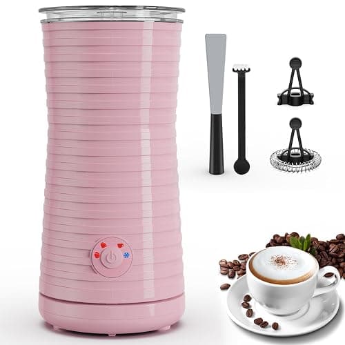 Espumador de Leche Eléctrico4 en 1, Morpilot Calentador de Leche para Espuma Fría/Caliente, Ideal para Cappuccino, Latte y Leche Caliente, 240ml, Rosa - Image 1
