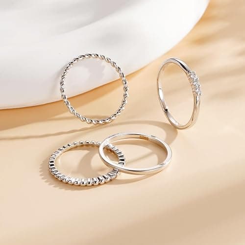 WEDDINEN 4PC Gold Rings for Women, S925 Sterling Silver 14k Gold Filled Plated Stackable Thin Thumb Ring Set Cubic Zirconia Dainty Stack Gold Knuckle Rings Set Size 6-10 thumbnail 6