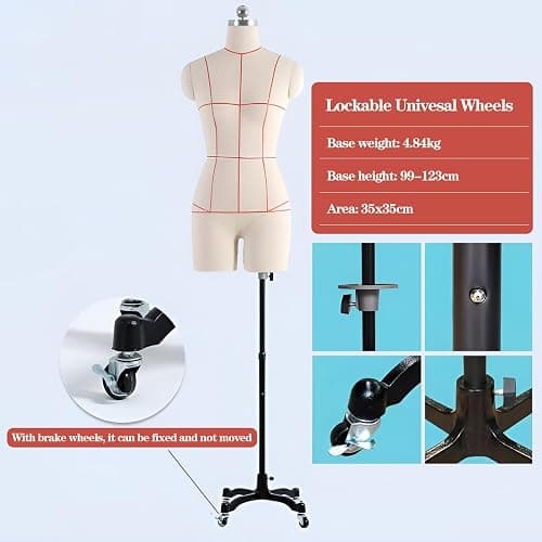 Adjustable Female Mannequin with Wheels - Pinnable Dress Form Torso M-Model82 in Black, Perfect for Sewing, Tailoring, and Clothing Display thumbnail 5