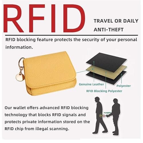Mudono Small Wallet for Women RFID Blocking Genuine Leather Card Case Slim Tri-Fold Wallet with Zipper Pocket and Keychain thumbnail 5