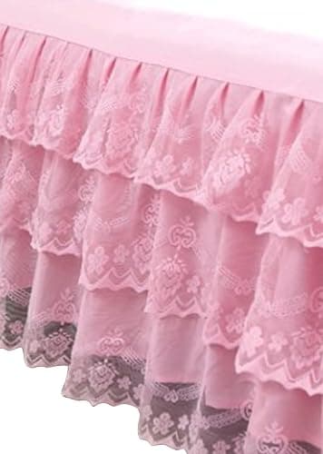 Romantic Ruffled Bed Skirt with Sheet,Dust Ruffle Bedskirt with 3 Lace Layers,17.7" Drop - Image 1