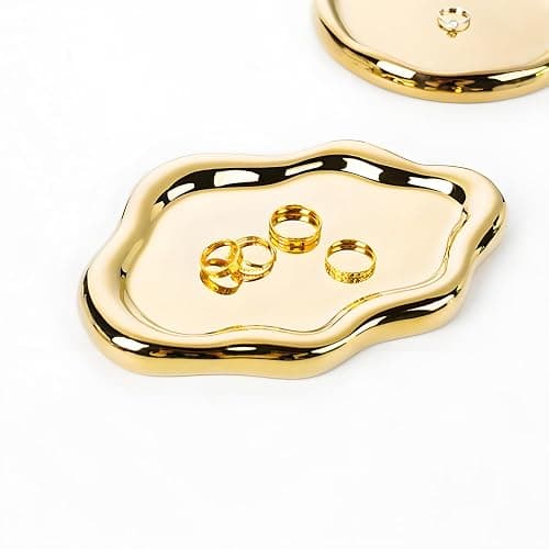 Ceramic Jewellery Dish Trinket Dish Jewelry Tray Cloud Shape Perfume Tray Rings/Earrings/Bracelets/Watch/Keys Tray for Valentine's Day//Mother's Day/Birthday Gift (Gold) thumbnail 5