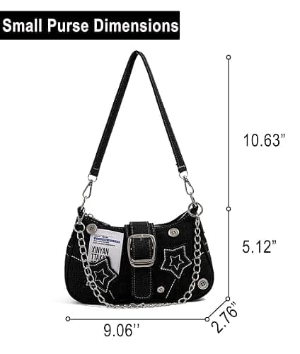 Ecohaso Grunge Shoulder Bag Fairy Grunge Hobo Bag Denim Chain Y2K Purses Crossbody Bag for Women thumbnail 7