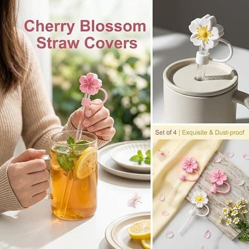 Straw Covers Cap for Stanley Cup for Stanley Cup 40/30 Oz Straws | 4Pcs Flowers Model Reusable Tips Protectors for Stanley Cup 10mm Silicone Straw Topper, Dust-Proof thumbnail 6