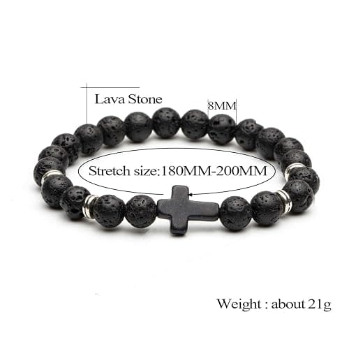 Softones 4PCS Cross Beads Bracelet for Men Women 8mm Healing Lava Stone Stretch Bracelets,7.5" thumbnail 5