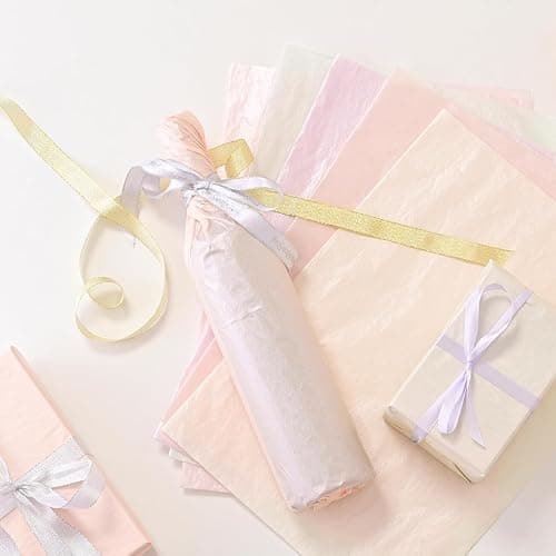 UNIQOOO 100 Sheets Pearl Colorful Gift Tissue Paper Bulk, 5 Colors Pastel Gift Wrapping Paper for Easter Gift Bags Box DIY Craft, Wedding Birthday Party Favor Decor, Shredded Filler, Pinata, 20X14in thumbnail 6